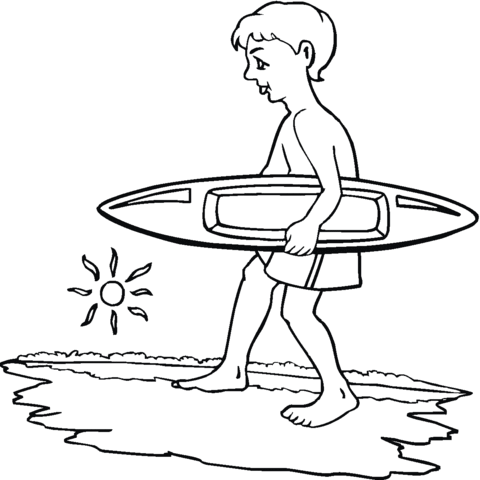 Boy Surfer Coloring Page